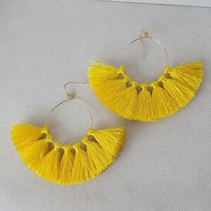 Yellow Boho Tassel Hoop Earrings